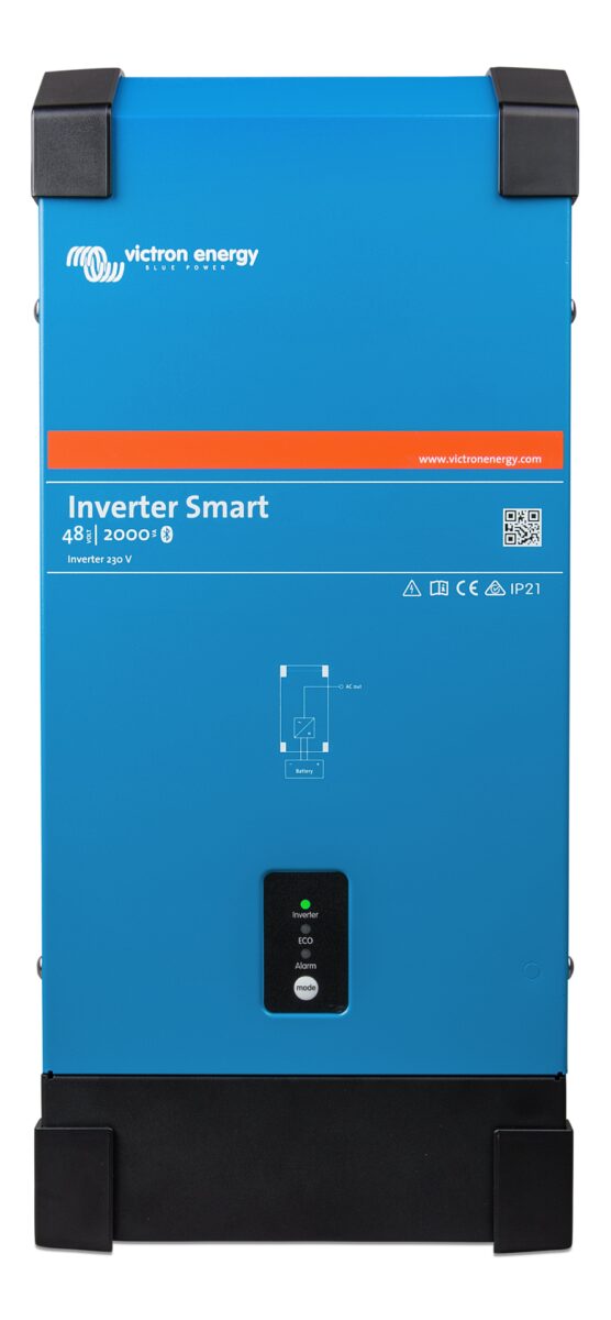 Victron Inverter 48/2000 230V Smart 1 Victron Inverter 48/2000 230V Smart tuottaa jopa 4000W huipputehon ja tarjoaa Bluetooth‑ohjauksen 48V järjestelmiin. Victron Inverter 48/2000 230V Smart Victron Inverter 48V 2000VA 230V Smart