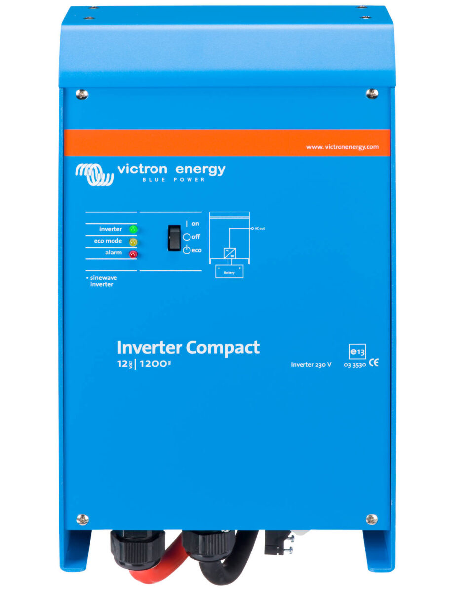 Victron Inverter Compact 12/1200 230V VE.Bus 1 Victron Inverter Compact 12/1200 230V VE.Bus tuottaa puhdasta siniaaltoa 1200 VA teholla ja tarjoaa korkean käynnistysvirran vaativiin 12 V järjestelmiin. Victron Ph.Inv.Compact 12/1200 230V VE.Bus Victron Inverter Compact 12/1200 230V VE.Bus